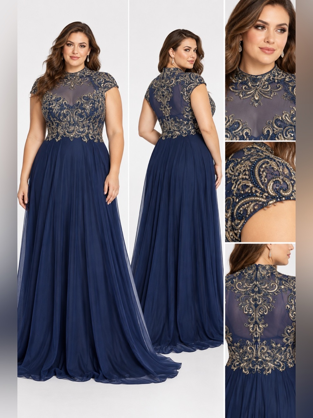 Envious Couture Navy Embellished Plus Size Formal Gown Size 18 NWT